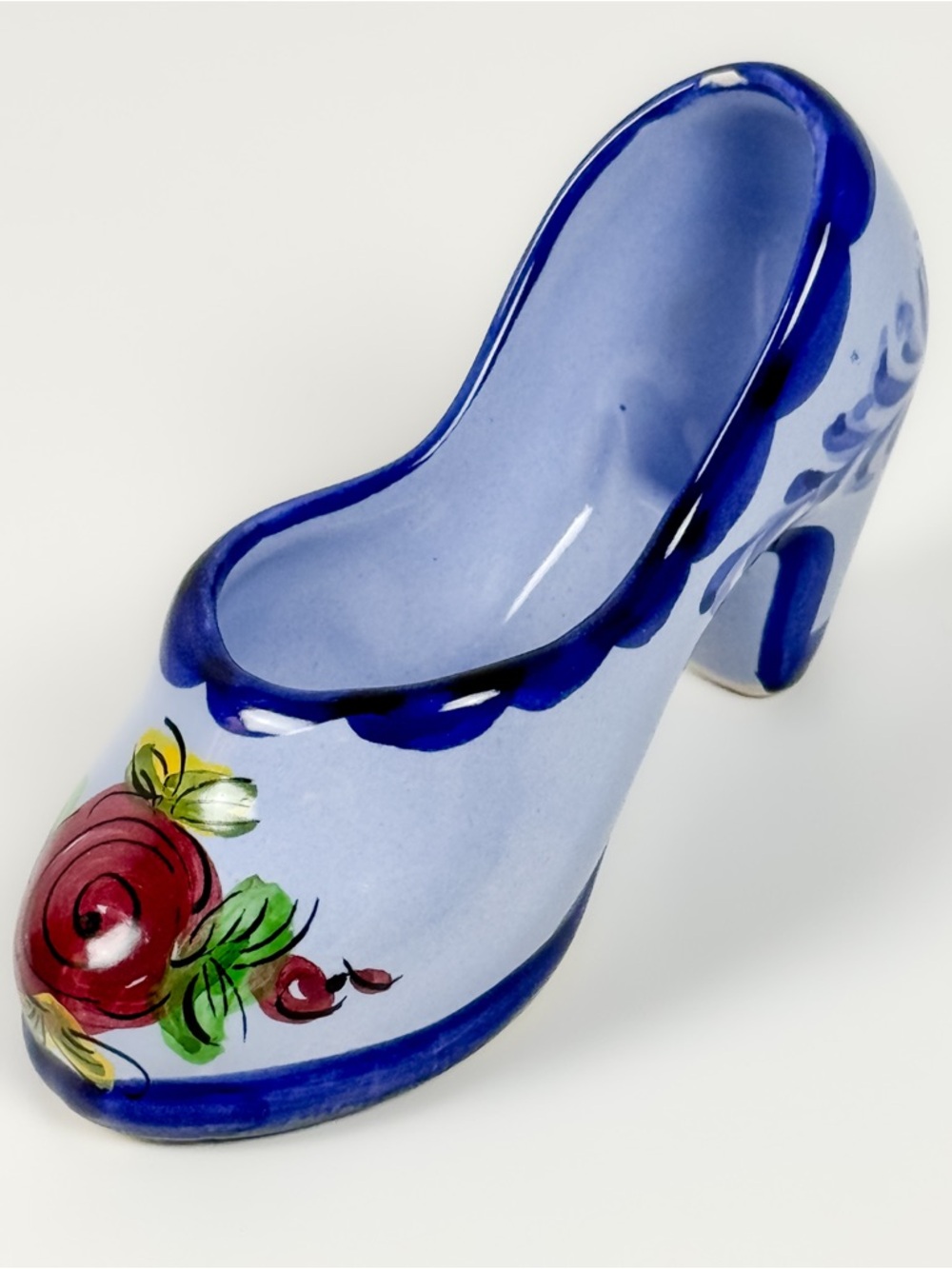 Vintage Portugal Miniature Porcelain Shoe - Blue High Heel with Floral Design - Picture 2 of 10